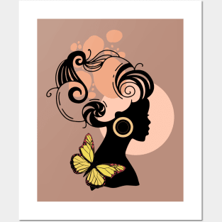 Minimalistic Black Woman and Butterfly Posters and Art